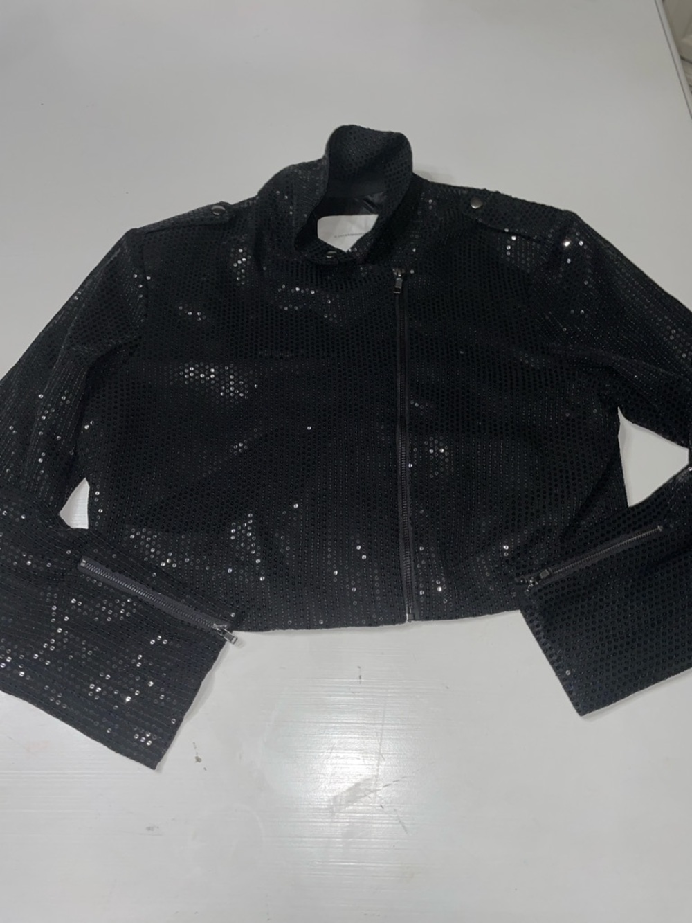 Anthropologie sequins cropped moto jacket medium